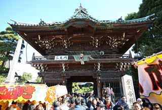 fotografia, materiale, libero il panorama, dipinga, fotografia di scorta,Il cancello di Shibamata Taishaku-dieci Tempio, Deva controlla, La visita di anno Nuovo ad un sacrario scintoista, adoratore, Grande congestione