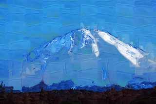 illust, materiell, befreit, Landschaft, Bild, Gemlde, Farbbleistift, Wachsmalstift, Zeichnung,,Mt. Fuji, Fujiyama, Die schneebedeckten Berge, Spray des Schnees, Der mountaintop