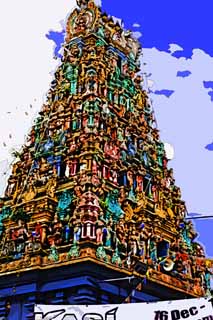 illust, matire, libre, paysage, image, le tableau, crayon de la couleur, colorie, en tirant,Raja Mariamman Devasthanam temple, Hindouisme, , Coloris Riche, Dieux