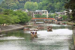 fotografia, materiale, libero il panorama, dipinga, fotografia di scorta,Fiume di Uji, Un remo, barcaiolo, Facendo il turista nave, La superficie dell'acqua