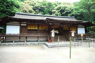 Foto, materieel, vrij, landschap, schilderstuk, bevoorraden foto,Het is een Shinto heiligdom voorkant heiligdom in Uji, Veeg zand, Shinto, Ceremonieel sandpile, Geest-behuizing object