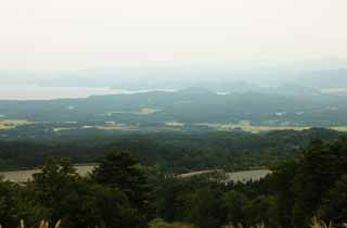 Foto, materieel, vrij, landschap, schilderstuk, bevoorraden foto,Plas Inawashiro-ko, Rijst veld, Rijst groeiend, Plas, Aizu Fuji