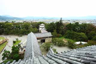 fotografia, materiale, libero il panorama, dipinga, fotografia di scorta,Aizu Wakamatsu, tegola, costruendo, citt, La torre di castello