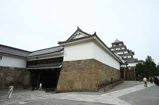 Foto, materieel, vrij, landschap, schilderstuk, bevoorraden foto,De jonge Matsushiro ijzer poort, Moat, Ishigaki, Kurokawa Kasteel, Ujisato Gamo