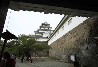 Foto, materiell, befreit, Landschaft, Bild, hat Foto auf Lager,Die junge Matsushiro-Burg Turm, Wassergraben, Ishigaki, Kurokawa-Burg, Ujisato Gamo