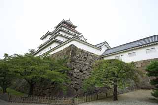 fotografia, material, livra, ajardine, imagine, proveja fotografia,A Matsushiro castelo torre jovem, fosso, Ishigaki, Castelo de Kurokawa, Ujisato Gamo