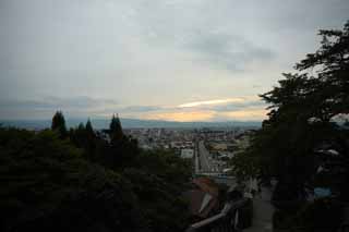 photo, la matire, libre, amnage, dcrivez, photo de la rserve,Le crpuscule d'Aizu Wakamatsu, Aizu, construire, Un escalier roulant, route