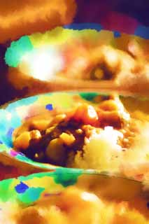 illust, matire, libre, paysage, image, le tableau, crayon de la couleur, colorie, en tirant,La vapeur du curry, Curry et riz, dnant table, pomme de terre, carotte
