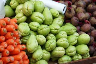 Foto, materieel, vrij, landschap, schilderstuk, bevoorraden foto,Een chayote, Plantaardige winkel, Chayote, Sen Nari kalebas, Bundel kalebas