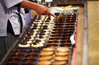 Foto, materieel, vrij, landschap, schilderstuk, bevoorraden foto,De keet van de Japanse muffin bevattende boon beklemen bediend heet, Aftakking, Koek, Gefruit model, Boon beklemen