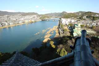 fotografia, material, livra, ajardine, imagine, proveja fotografia,O Inuyama-jo torre de castelo de Castelo, castelo Imperial branco, Rio de Kiso-gawa, castelo, 