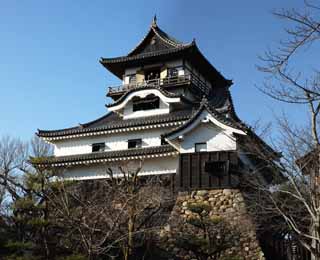 fotografia, material, livra, ajardine, imagine, proveja fotografia,O Inuyama-jo torre de castelo de Castelo, castelo Imperial branco, Etsu Kanayama, castelo, 