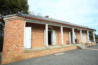 Foto, materieel, vrij, landschap, schilderstuk, bevoorraden foto,Een hoogwaardigheidsbekleder behuizing hechtte naar de Meiji-mura Village Museum Kan Island vuurtoren, Gebouw van de Meiji, De Westernization, Baksteen, Cultureel heritage