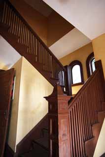 photo,material,free,landscape,picture,stock photo,Creative Commons,An Evangelical Church pro-on Meiji-mura Village Museum Seattle day, Stairs, window, An American house, handrail