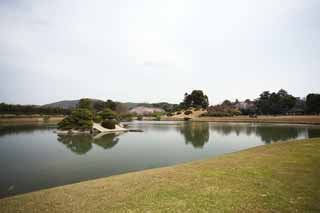 fotografia, materiale, libero il panorama, dipinga, fotografia di scorta,Lo stagno della palude di Giardino di Koraku-en, cabina che rimane, prato, stagno, I giapponesi fanno del giardinaggio