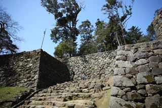 Foto, materiell, befreit, Landschaft, Bild, hat Foto auf Lager,Matsue-jo Burg, steinigen Sie Treppe, Drngen-Steine, Burg, Ishigaki