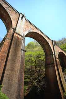 fotografia, material, livra, ajardine, imagine, proveja fotografia,Megane-bashi atravessam, ponte de estrada de ferro, Usui passagem montesa, Yokokawa, A terceira ponte de Usui